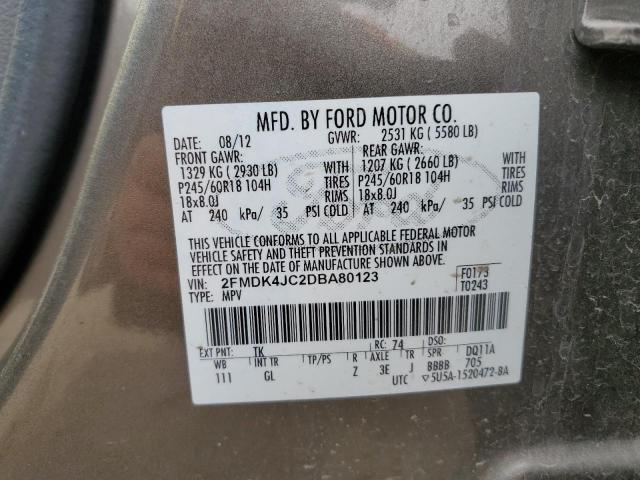 2FMDK4JC2DBA80123 - 2013 FORD EDGE SEL 棕色 照片 13