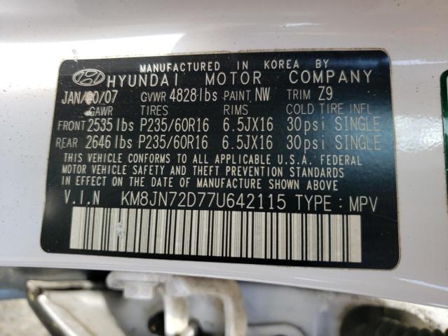 KM8JN72D77U642115 - 2007 HYUNDAI TUCSON SE WHITE photo 12