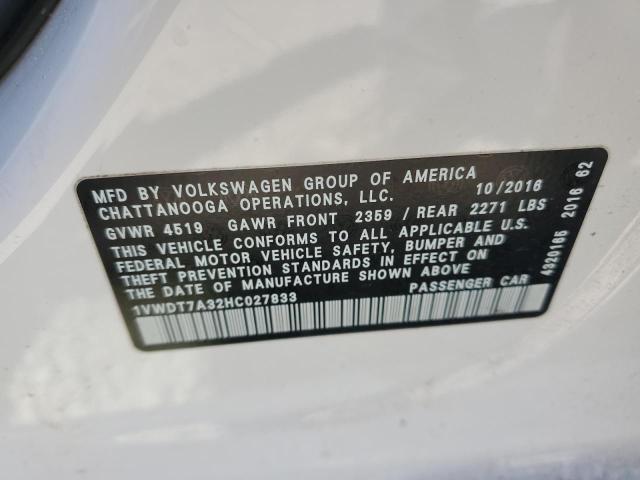 1VWDT7A32HC027833 - 2017 VOLKSWAGEN PASSAT R-LINE Ağ foto 12