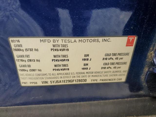 5YJSA1E29GF128030 - 2016 TESLA MODEL S BLUE photo 12