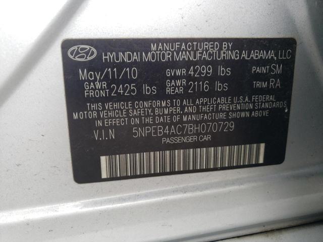 5NPEB4AC7BH070729 - 2011 HYUNDAI SONATA GLS SILVER photo 13