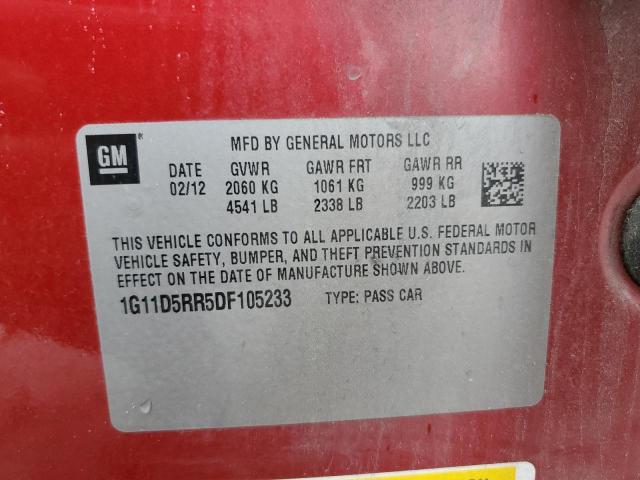 1G11D5RR5DF105233 - 2013 CHEVROLET MALIBU 1LT RED photo 12