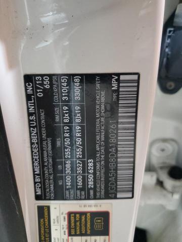 4JGDA5HB8DA180261 - 2013 MERCEDES-BENZ ML 350 4MATIC WHITE photo 13