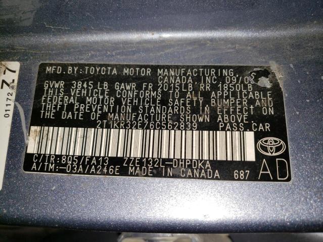 2T1KR32E76C562839 - 2006 TOYOTA COROLLA MA XR BLUE photo 12