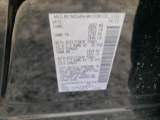 5N1AR2MNXDC674636 - 2013 NISSAN PATHFINDER S BLACK photo 13