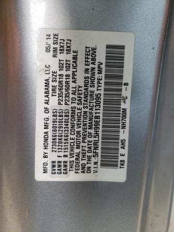 5FNRL5H99EB113095 - 2014 HONDA ODYSSEY TOURING SILVER photo 13