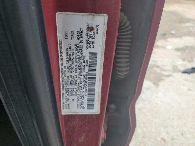 5TEGN92N94Z360564 - 2004 TOYOTA TACOMA DOUBLE CAB PRERUNNER BURGUNDY photo 12