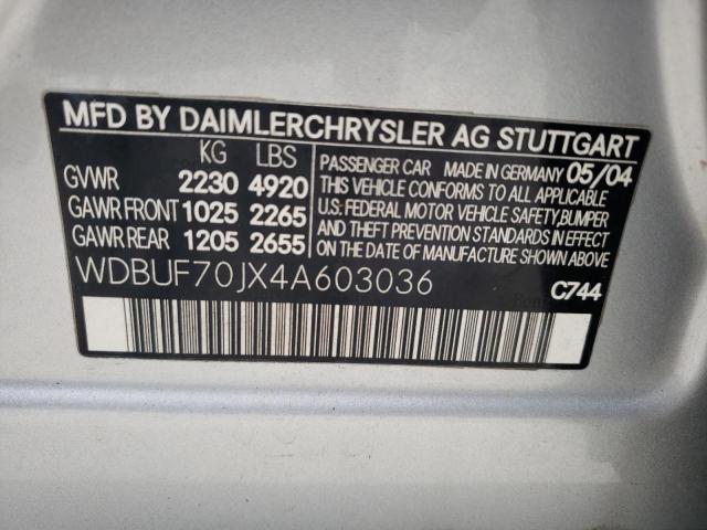 WDBUF70JX4A603036 - 2004 MERCEDES-BENZ E 500 SILVER photo 12