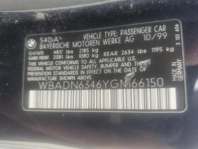 WBADN6346YGM66150 - 2000 BMW 540 I AUTOMATIC Mavi fotoğraf 12