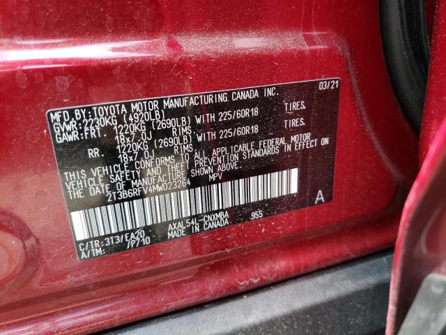 2T3B6RFV4MW023264 - 2021 TOYOTA RAV4 XLE PREMIUM RED photo 10