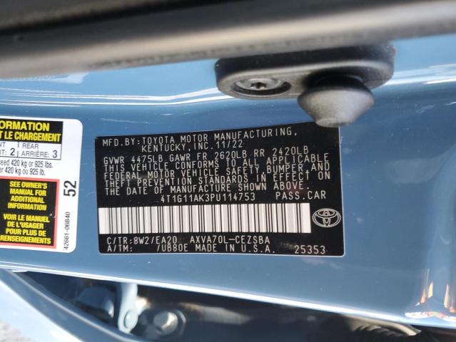 4T1G11AK3PU114753 - 2023 TOYOTA CAMRY SE NIGHT SHADE BLUE photo 12