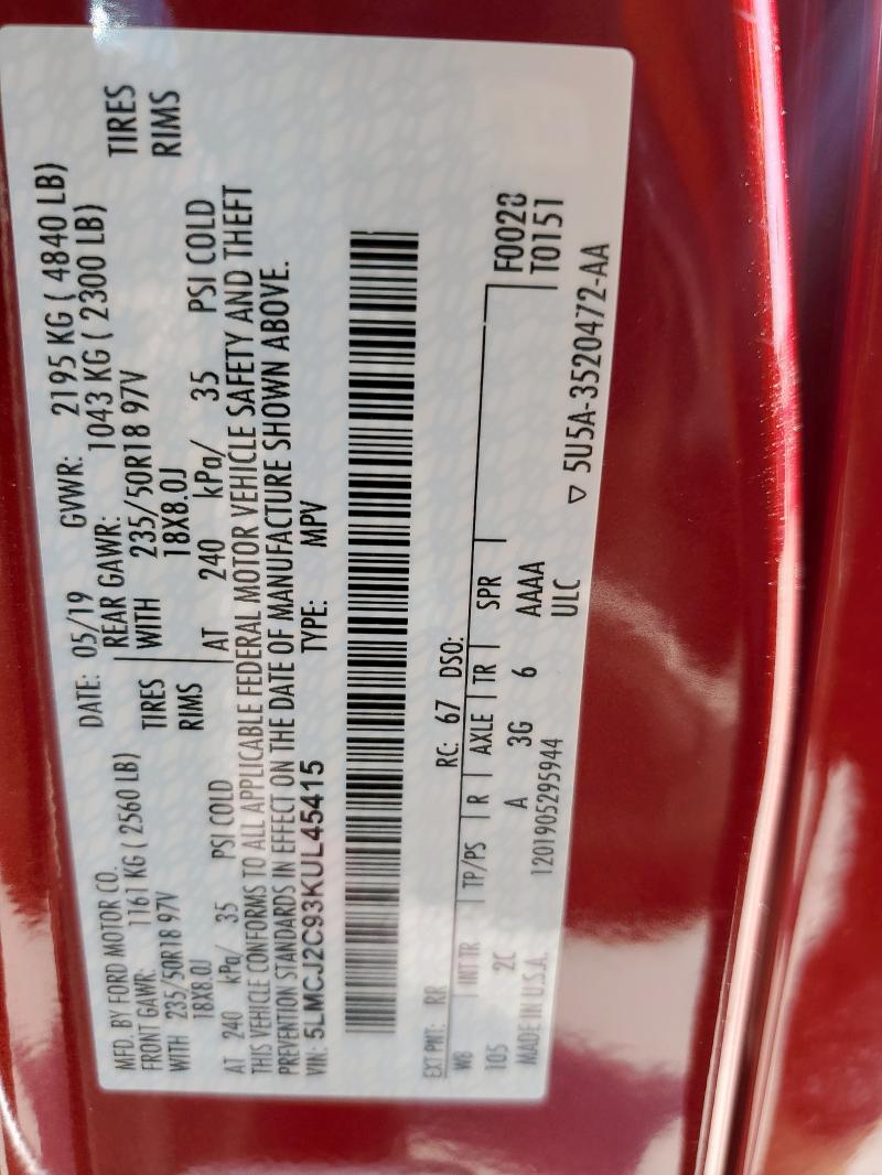 5LMCJ2C93KUL45415 - 2019 LINCOLN MKC SELECT 红色 照片 14