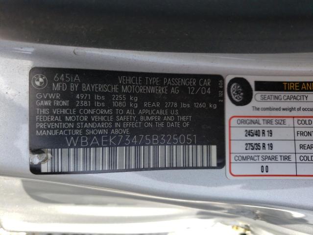 WBAEK73475B325051 - 2005 BMW 645 CI AUTOMATIC SILVER photo 12