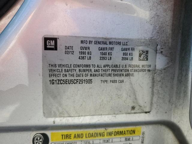1G1ZC5EU5CF291905 - 2012 CHEVROLET MALIBU 1LT SILVER photo 12