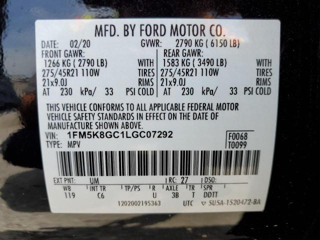 1FM5K8GC1LGC07292 - 2020 FORD EXPLORER ST BLACK photo 14