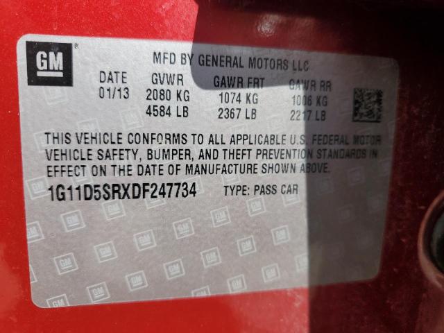 1G11D5SRXDF247734 - 2013 CHEVROLET MALIBU 1LT წითელი ფოტო 12