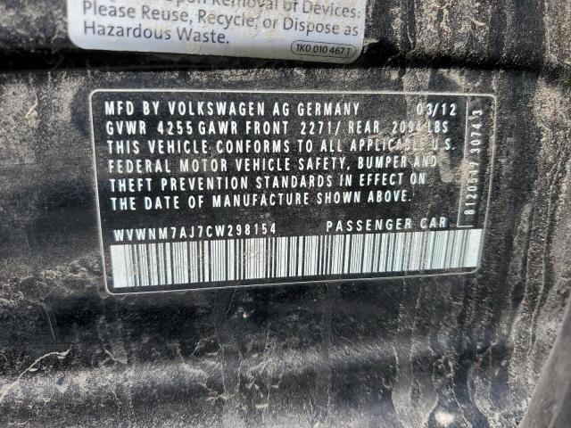 WVWNM7AJ7CW298154 - 2012 VOLKSWAGEN GOLF 黑色 照片 12