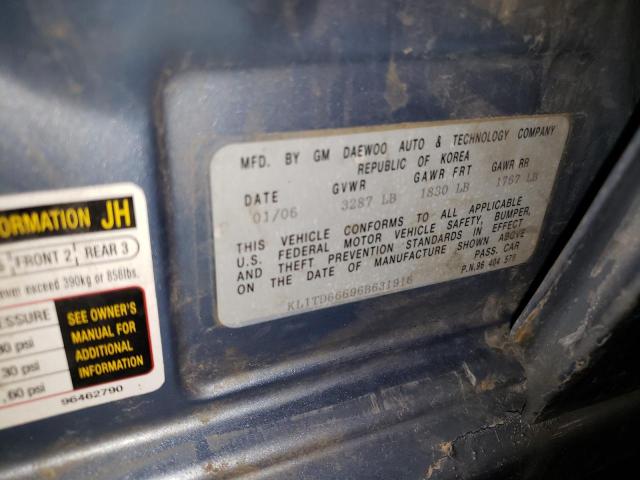 KL1TD66696B631916 - 2006 CHEVROLET AVEO BASE 蓝色 照片 13