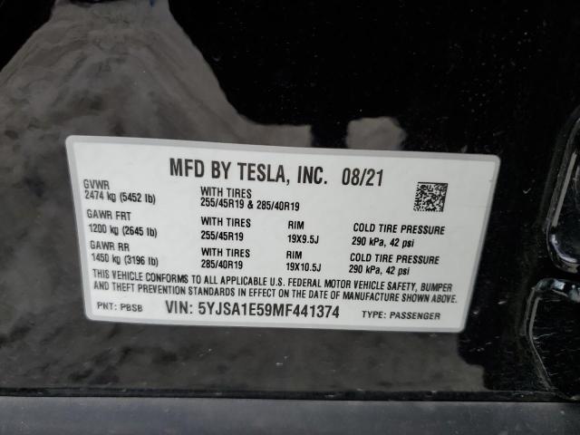 5YJSA1E59MF441374 - 2021 TESLA MODEL S BLACK photo 12