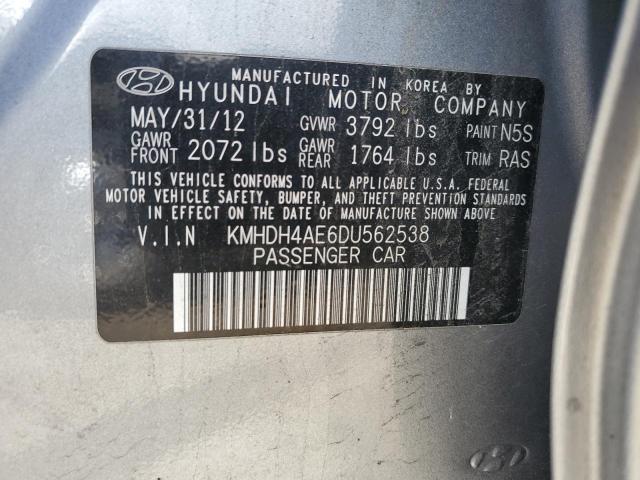 KMHDH4AE6DU562538 - 2013 HYUNDAI ELANTRA GLS GRAY photo 12