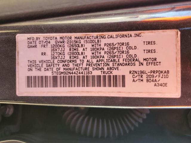 5TEGM92N44Z441183 - 2004 TOYOTA TACOMA DOUBLE CAB PRERUNNER BLACK photo 13