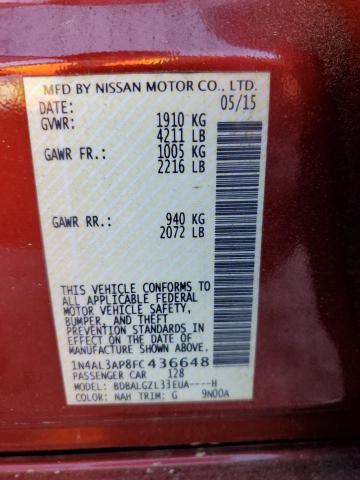 1N4AL3AP8FC436648 - 2015 NISSAN ALTIMA 2.5 RED photo 12