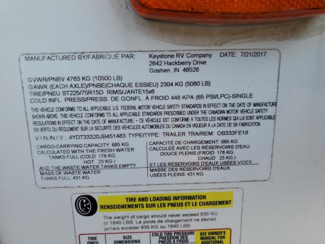 4YDT33320JB451483 - 2018 OUTB TRAVEL TRL TWO TONE photo 10