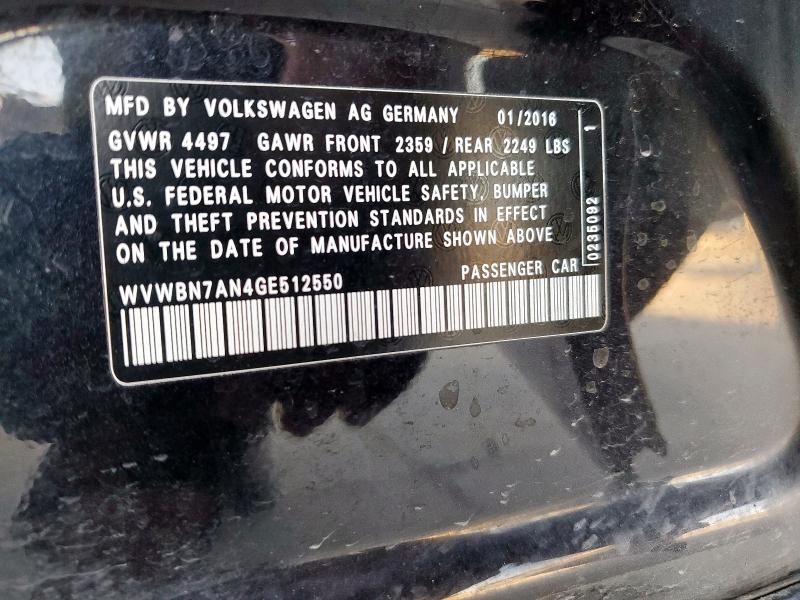 WVWBN7AN4GE512550 - 2016 VOLKSWAGEN CC BASE BLACK photo 12