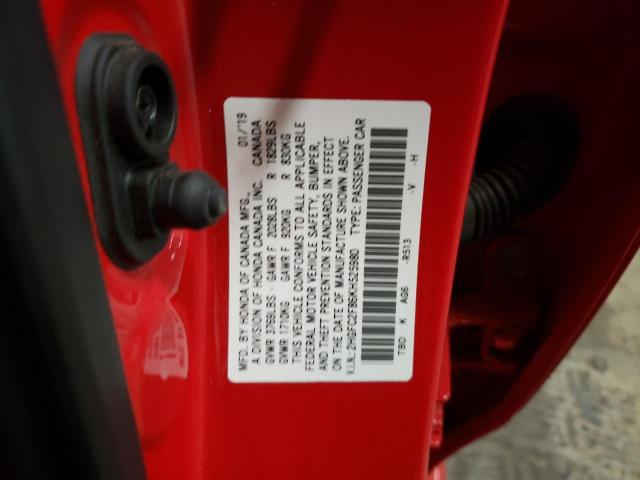 2HGFC2F86KH525980 - 2019 HONDA CIVIC SPORT 红色 照片 12