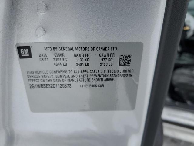 2G1WB5E32C1120873 - 2012 CHEVROLET IMPALA LT SILVER photo 12