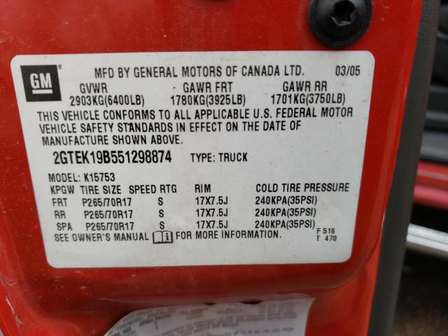 2GTEK19B551298874 - 2005 GMC NEW SIERRA K1500 RED photo 12