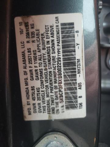 5KBCP3F8XBB002299 - 2011 HONDA ACCORD EXL GRAY photo 12