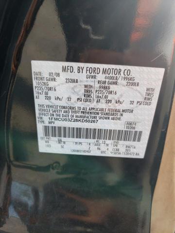 1FMCU03Z28KD50267 - 2008 FORD ESCAPE XLT BLACK photo 12