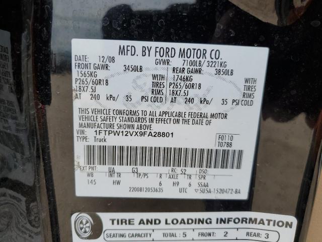 1FTPW12VX9FA28801 - 2009 FORD F150 SUPERCREW BLACK photo 13