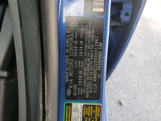 KNADE223096512967 - 2009 KIA RIO BASE BLUE photo 10