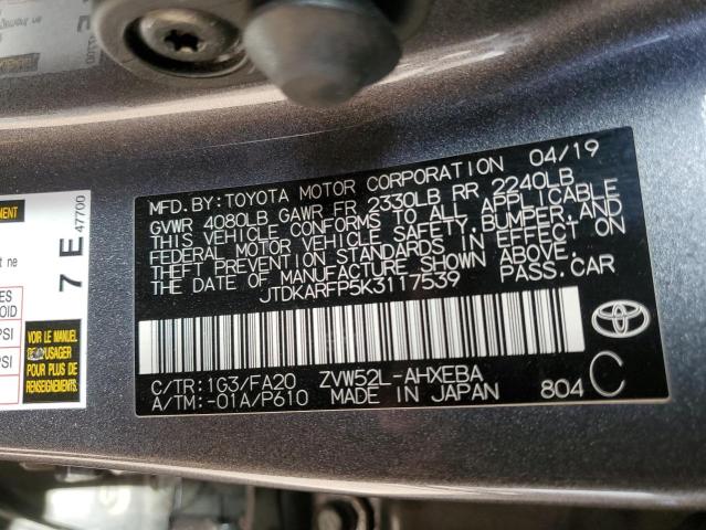 JTDKARFP5K3117539 - 2019 TOYOTA PRIUS PRIM 灰色 照片 12