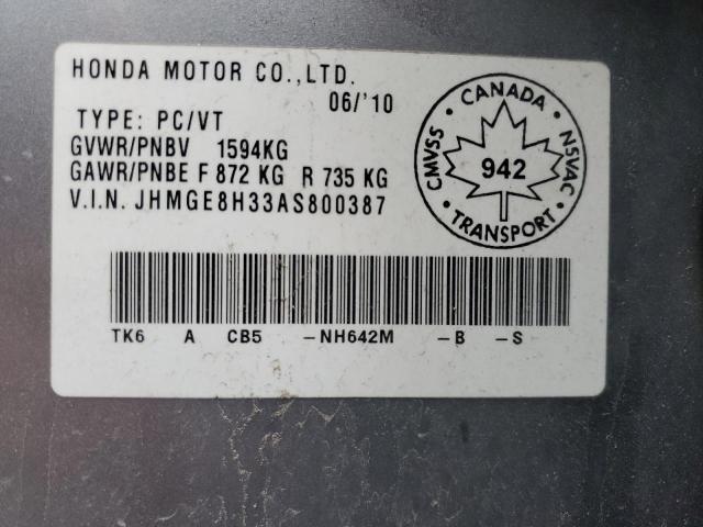 JHMGE8H33AS800387 - 2010 HONDA FIT DX-A SILVER photo 13