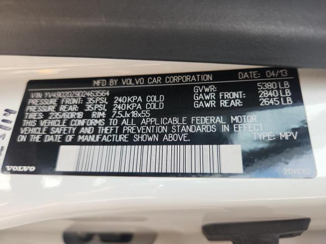 YV4902DZ9D2463564 - 2013 VOLVO XC60 T6 WHITE photo 10