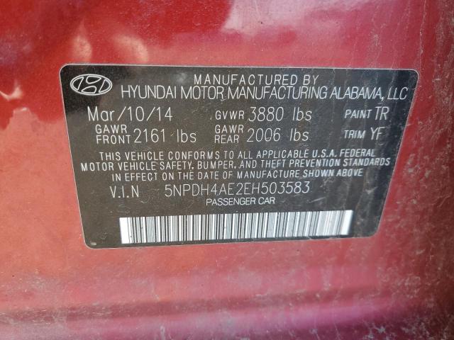 5NPDH4AE2EH503583 - 2014 HYUNDAI ELANTRA SE RED photo 12