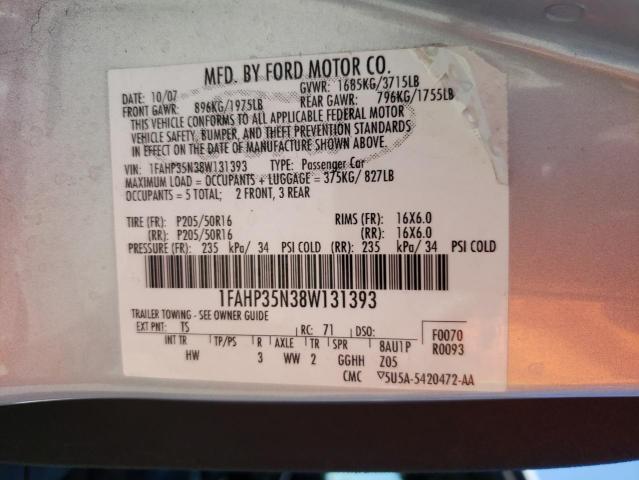 1FAHP35N38W131393 - 2008 FORD FOCUS SE SILVER photo 13