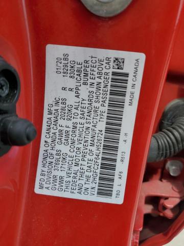 2HGFC2F64LH526724 - 2020 HONDA CIVIC LX RED photo 12