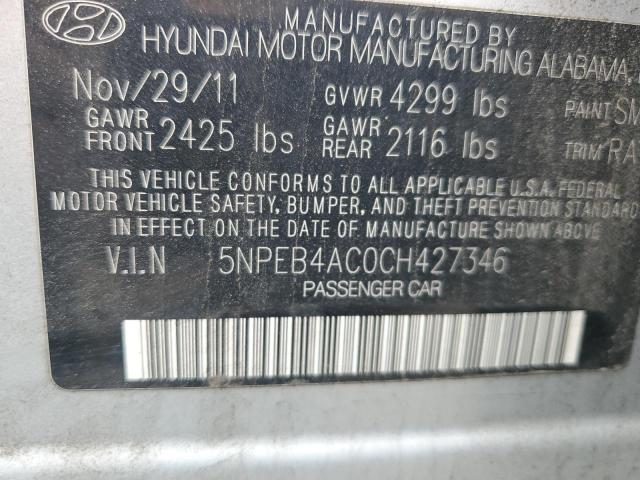 5NPEB4AC0CH427346 - 2012 HYUNDAI SONATA GLS SILVER photo 12