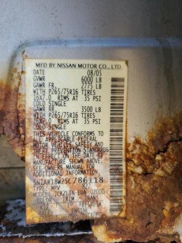 5N1AR18W25C786118 - 2005 NISSAN PATHFINDER LE 银色 照片 12