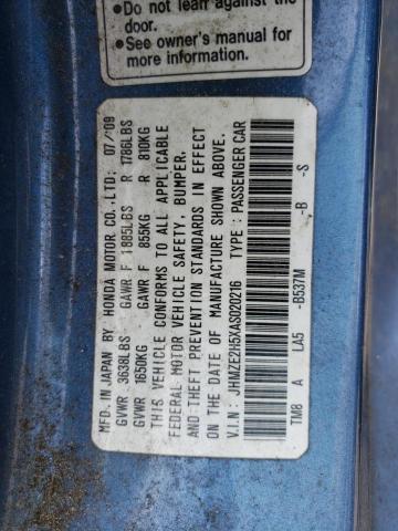 JHMZE2H5XAS020216 - 2010 HONDA INSIGHT LX BLUE photo 13