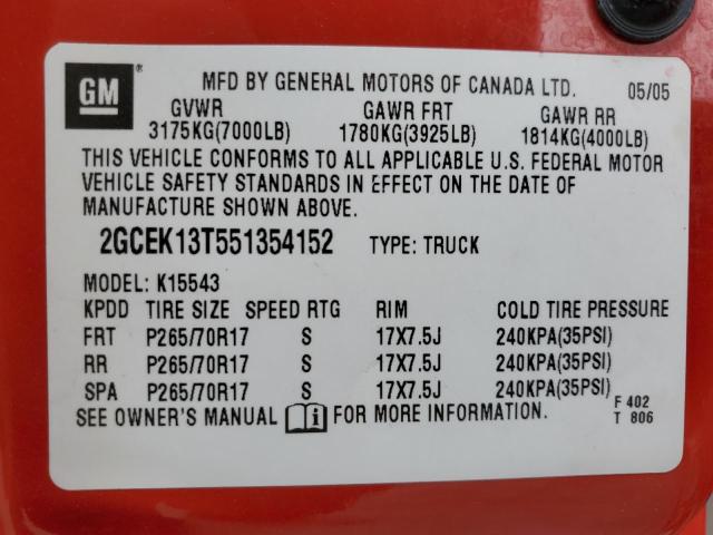 2GCEK13T551354152 - 2005 CHEVROLET SILVERADO K1500 RED photo 12