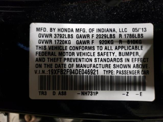 19XFB2F94DE046921 - 2013 HONDA CIVIC EXL შავი ფოტო 13