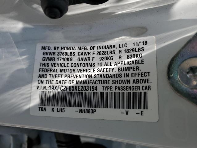 19XFC2F85KE203194 - 2019 HONDA CIVIC SPORT 白色 照片 12