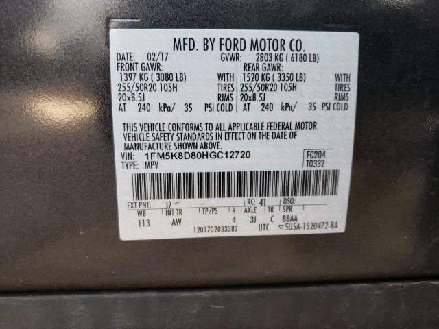 1FM5K8D80HGC12720 - 2017 FORD EXPLORER XLT Grau Foto 13