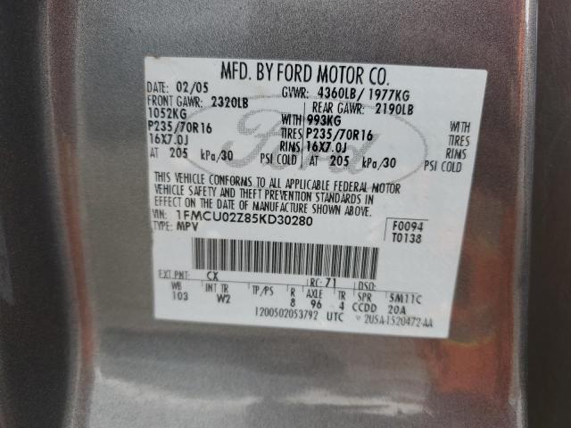 1FMCU02Z85KD30280 - 2005 FORD ESCAPE XLS CHARCOAL photo 13