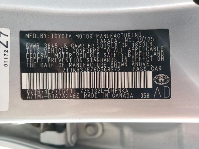 2T1KR30E76C568272 - 2006 TOYOTA COROLLA MA XR SILVER photo 12